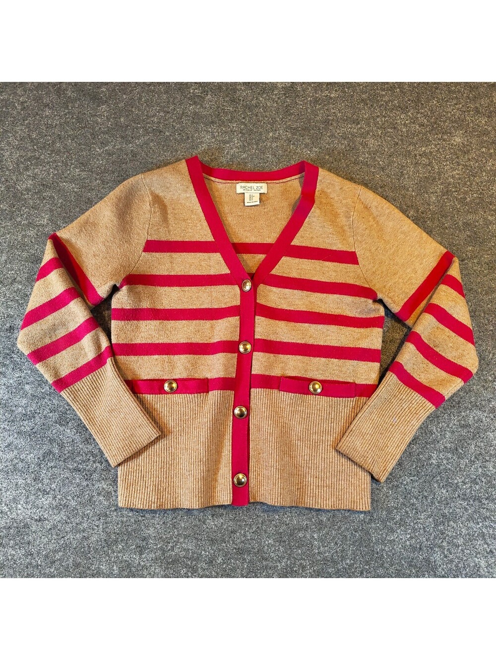 Rachel Zoe Striped Cardigan Sweater Womens Size Small Gold Buttons